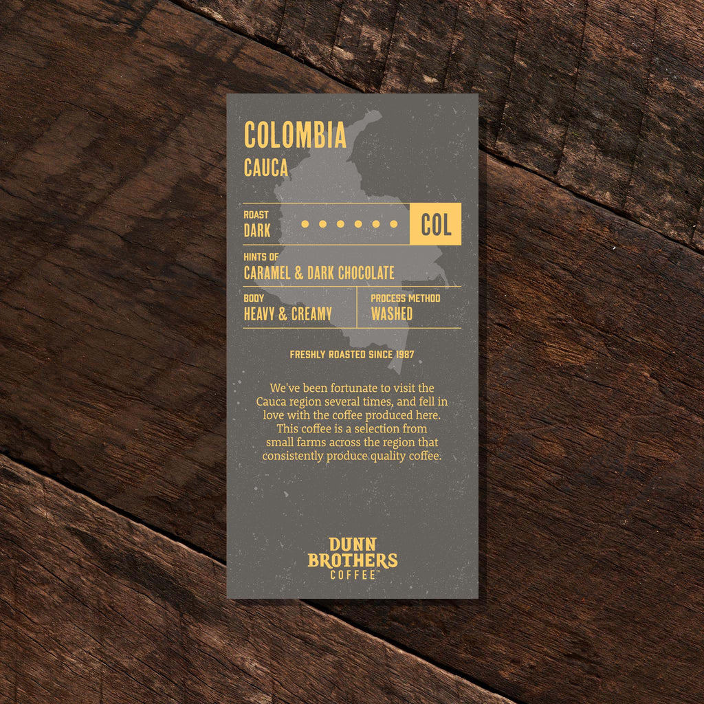 dunn brothers coffee colombia cauca bean card