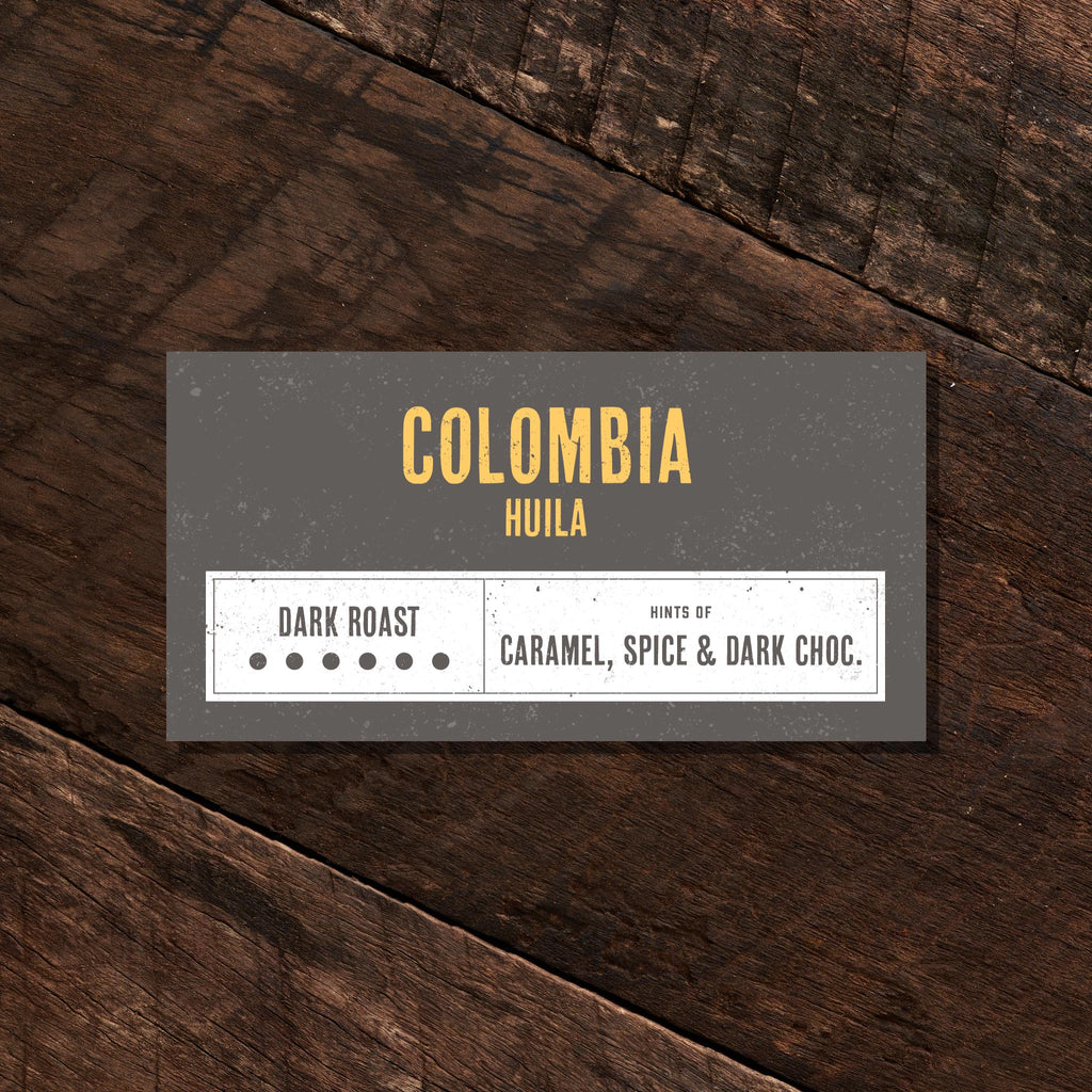 dunn brothers coffee colombia huila dark roast coffee bean card
